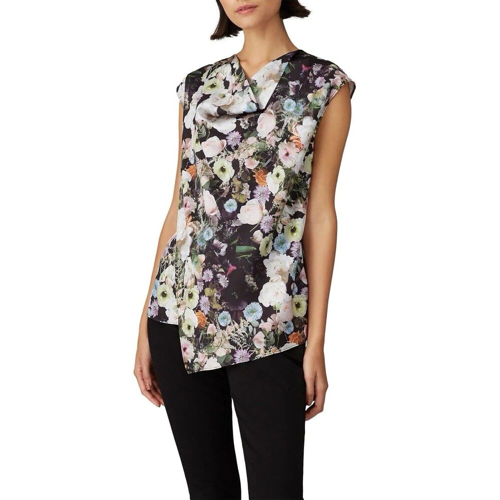 Adam Lippes Floral Cowl Neck Top (Size 2) Asymmetric Work Business Blouse